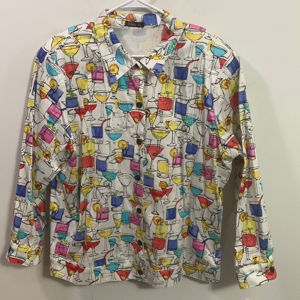 Vikki Vi button up jacket Drink theme (again!) Size 1X, May be new